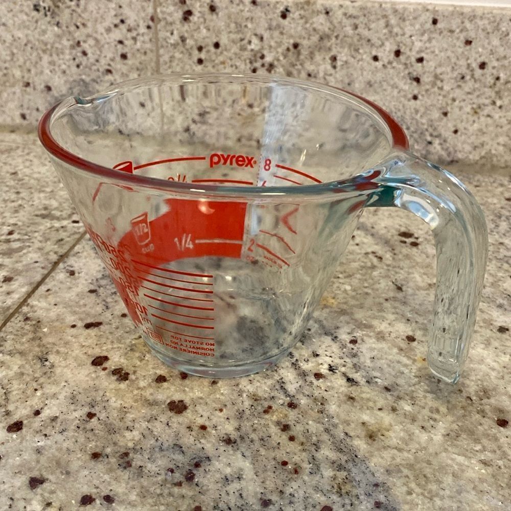 Vintage Pyrex Clear and Red Lettering Wide Mouth 8 oz